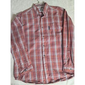 Columbia Mens Plaid Button Down Shirt Rust Orange Gray Long Sleeve AM7818 Medium